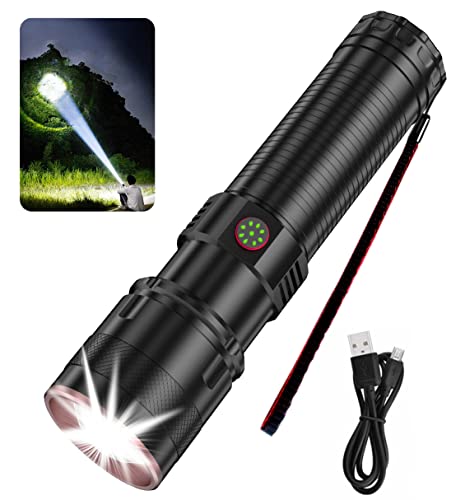 Gearmatte Led Flashlight High Lumens,USB Rechargeable Flashlight with Battery,Zoomable,4 Modes,High Powered Bright Flashlights for Camping,Emergencies,Hiking