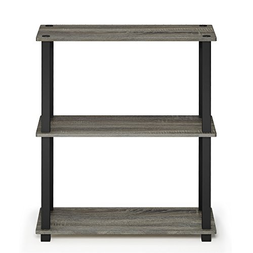 Image of Furinno TURN-S-TUBE Storage Shelves Set of 2, 3-Tier Book Shelf, Corner Shelf, Toolless Open Shelves, Square Tubes, for Organization and Storage, Living Room, Garage, Home Office, French Oak