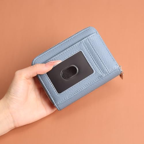 Image of GOIACII Womens Credit Card Holder Wallet Zip RFID Blocking Card Case Wallets Compact Size with ID Window Blue