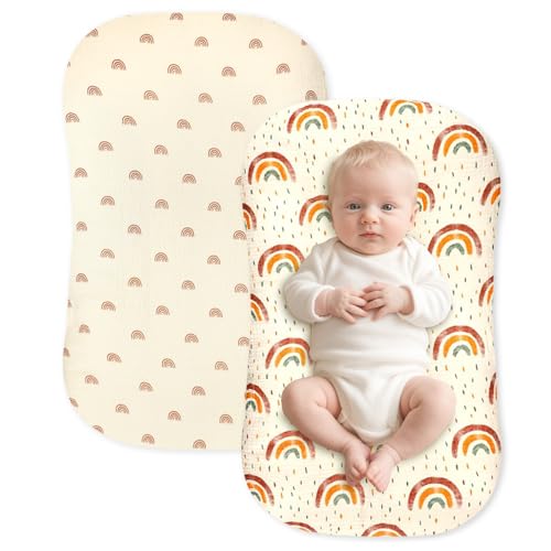 Image of Hooyax Baby Lounger Cover 2 Pack - 100% Muslin Cotton Newborn Lounger Pillow Covers Only, Soft Breathable Infant Lounger Cover with Reinforced Stitching, Fits Most Standard Baby Loungers