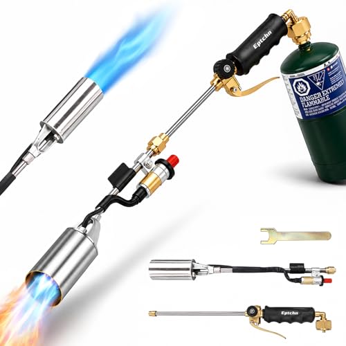 Image of Propane Torch Weed Burner, 33.4 inch Heavy Duty Propane Weed Torch with Push Button Igniter, Weed Torch Propane Burner for Weeds, Snow Melting, Roofing & Asphalt, Flame Thrower for Weeds