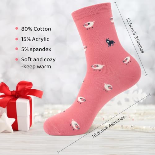 Image of Chalier 5 Pairs Socks for Women, Fun Cat Dog Animal Funny Socks Gifts | Soft Cotton, Elastic Cuff, Cute Novelty Pattern, Exquisite Hosiery, Birthday Gifts for Girl Mom Lovers, Fit Shoe Size 5-9
