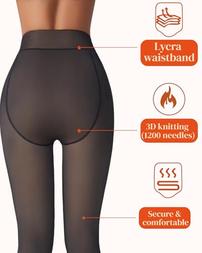 Image of leg elegant Fleece Lined Tights Women Sheer Warm Pantyhose Leggings Fake Translucent Thermal Winter Thick Tights for Dresses