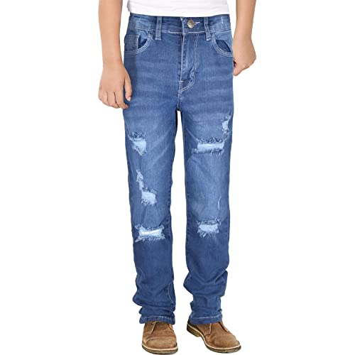 A2Z Kids Boys Relaxed Straight Fit Boot Cut Mid Blue Ripped Jeans Stretchy Comfort - Jeans JN64 Mid Blue._13