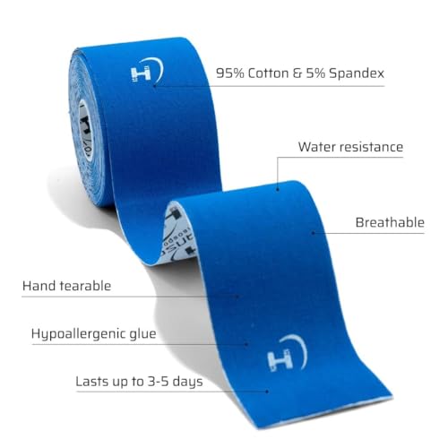 Image of HANSO Classic Plus Kinesiology Tape Premium Cotton Blend | Tape for Physiotherapy, Sports Injuries, Pain Relief, Muscle Support (Blue)