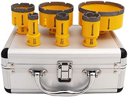 HIGHDRIL Diamond Drill bits kit with 5/8-11 for Porcelain Tile Ceramic Marble Brick Concrete Vacuum Brazed Hole Saw(20/25/35/50/75/100mm)