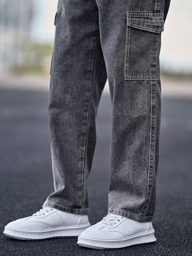 Image of TAGAS Men's Mid Rise Relaxed FIT Denim Jeans | Cargo | Multi Pocket Pant | Loose Fit Jeans | MDJ-19, Black, 30