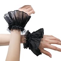 QishGO Abnehmbare Handgelenkmanschetten, ausgestellte Manschetten für Kapuzenpullover, falsche Ärmel, Ornamente, abnehmbare Ärmel, Manschetten, Tüll, Schwarz
