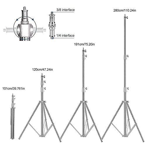 Image of Stainless Steel Photography Video Tripod Stand, Spring Cushioned Heavy Duty Tripod Stand, 9.5ft /2.8m, Universal Adapter for Photography Studio Monolight Reflector Portrait