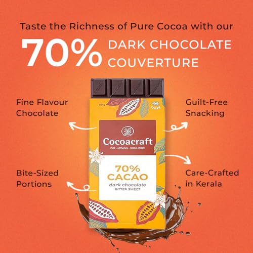 Image of Cocoacraft 70% Bittersweet Chocolate Bar (80g) Dark Chocolate Bar| 100% Natural| Handmade Artisanal Couverture from Kerala| Ideal for Snacking and Gifting