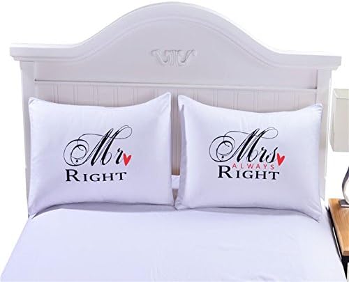 Sleepwish Mr Right Mrs Always Right Pillowcases Set of 2 Romantic Couple Pillowcases Gift Idea for Him and Her Bedding Pillow Shams (20 x 30 inch)