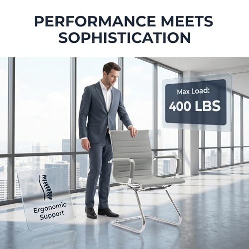 Image of HNY Leather Office Guest Chairs & Reception Chairs Set of 8, Modern Waiting Room Chairs with Arms, Desk Chair no Wheels with Sled Base for Waiting Room /Conference Room, Grey