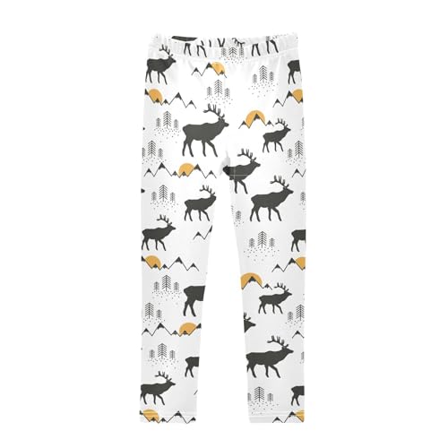 CaTaKu Girls Leggings Deers Fir-Trees Leggings for Girls Kids Athletic Workout Yoga Pants Size 4-10T