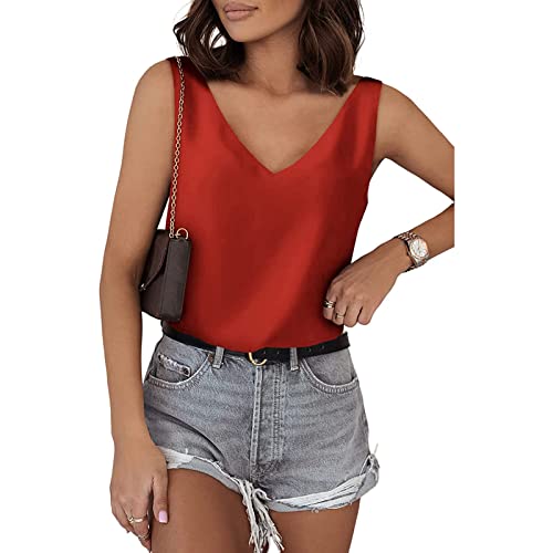 Caraco en satin de soie rouge col V anti-chaleur fluide femme L