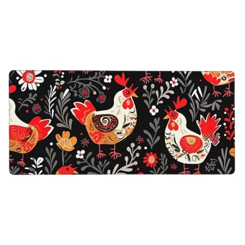 Tapis de souris de jeu géant 90x40 cm avec motif coq champêtre et base antidérapante