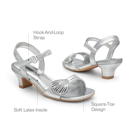 Image of DREAM PAIRS Girls Sandals Ankle Strap Square Toe Low Heel Crystal Shell Wedding Party Flower Dress Shoes for Little Kids /Big Kids