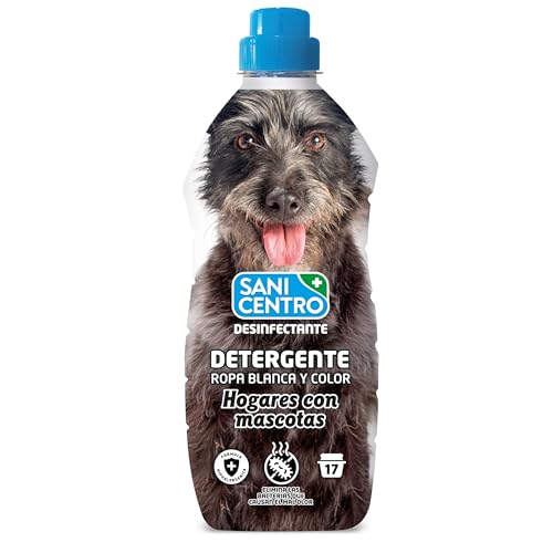 Sanicentro Detergente Desinfectante para Hogares con Mascotas | Ropa blanca y Color | Doble acción antiolor, elimina las bacterias que causan el mal olor | Hipoalergénico | Botella 1L