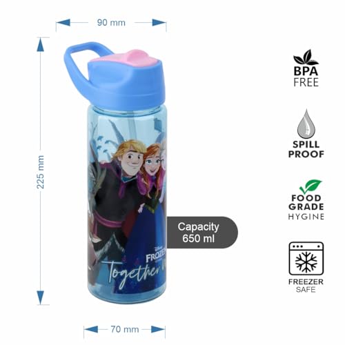 Image of SKi Homeware Plastic GLIDE Sipper Bottles Combo|800 ML + 650 ML|for School,Sports|Teens & Kids|set of 2 bottles|Leakproof,Pop-up Sipper with Handle|Mickey & Friends Frozen,Multicolour