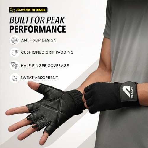 Boldfit Gym Gloves for Men Workout Unisex Hand Gloves for Gym for Men & Women with Wrist Support for Weightlifting, Workout Comfortable Fit Bike Riding, Cycling Handgloves - Warrior Black