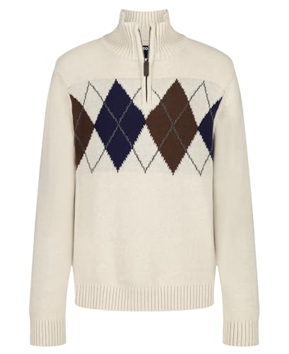 Izod Boys' Quarter Zip Pullover Sweater Oatmeal Argyle 8