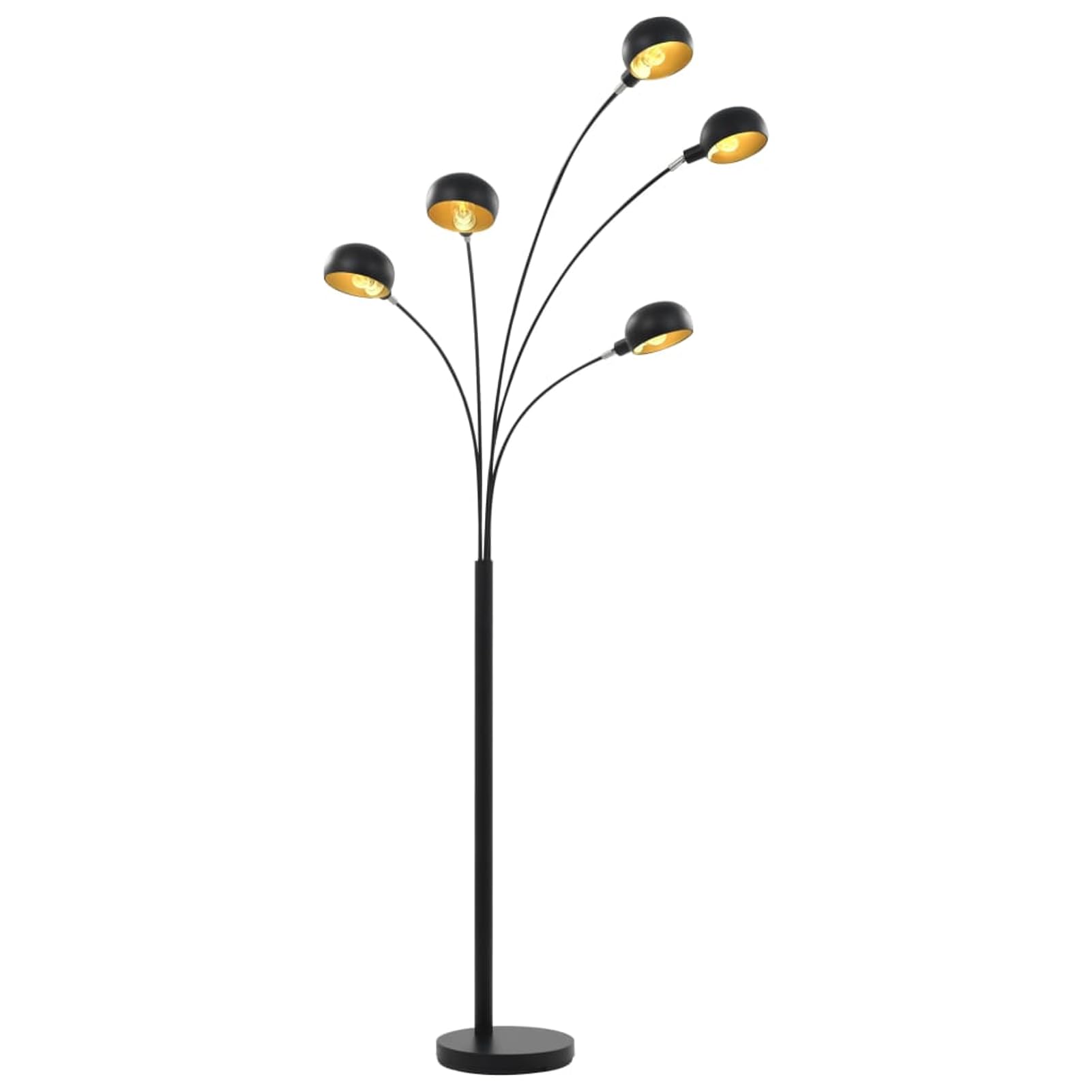 Lampada da Terra ad Arco Moderna 5 Luci Regolabile in Altezza E14 Nero e Oro Acciaio Foglia d'oro 200 cm