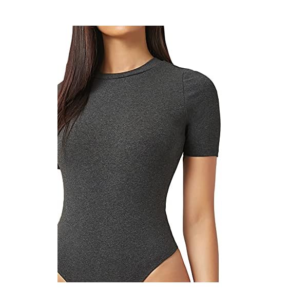 Romwe Women's Short Sleeve Bodycon Round Neck Casual Basic Bodysuit Dark Grey XL