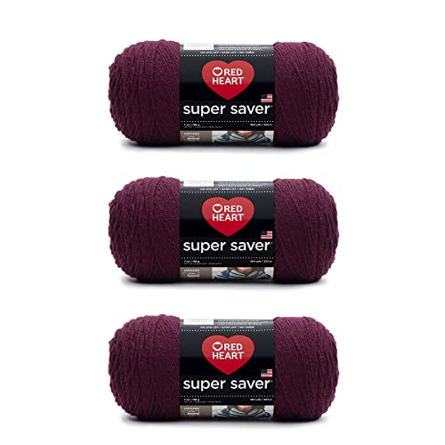 Image of Red Heart Super Saver Claret Yarn - 3 Pack of 198g /7oz - Acrylic - 4 Medium (Worsted) - 364 Yards - Knitting /Crochet