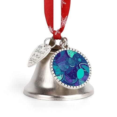 Adornos navideños de campanillas de limón Azul Turquesa con Cinta roja, cascabeles de Metal Plateado para decoración navideña Moderna y decoración Colgante Vintage