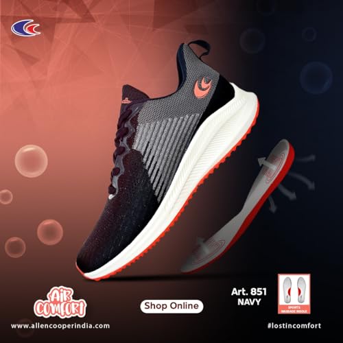 Image of Allen Cooper Training,Walking,Cricket,Gym,Sports Comfortable Running Shoes for Men(851|Grey|Navy Size-6,7,8,9,10)