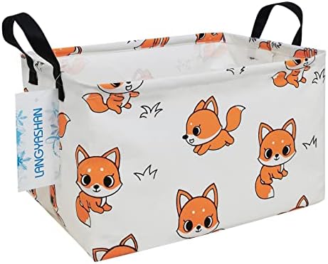 LANGYASHAN Rectangular Storage Bin Collapse Canvas Fabric Cartoon Storage Basket with Handles for Organizing Home Kitchen Boys and Girls Toys Office Closet Shelf Baskets(Rec Pink Dancing Unicorn)