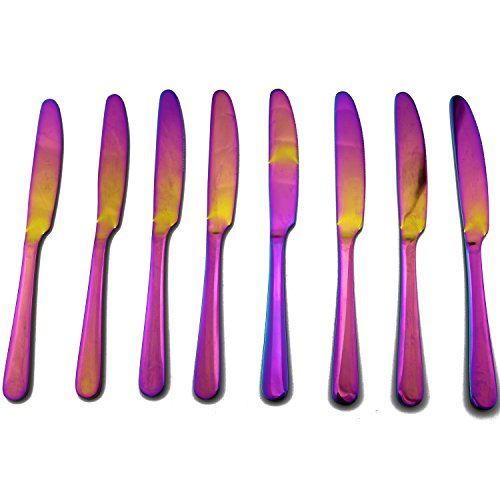 PUZHLER Dinner Knives Set Dinner Knife, Titanium Colorful Plated Mirror Polished Stainless Steel Flatware Set of 8 Pieces