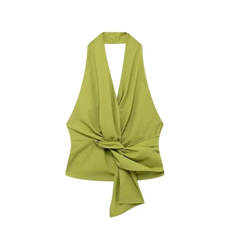 Dninmim Women's Suit High Waisted Wide Leg Pants Set Backless Sleeveless V-Neck Lapel Blouse Two Pieces3