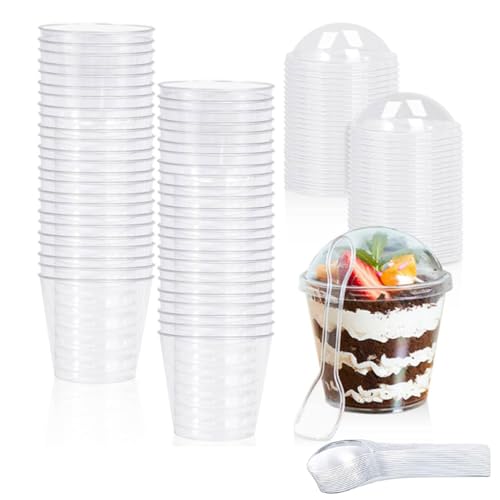 La Mejor Selección de Vasos para gelatina los 5 más buscados. 50 50 piezas de postre de 7 oz / 210 ml Vasos de plástico transparente con tapas de cúpula y cuchara (50)