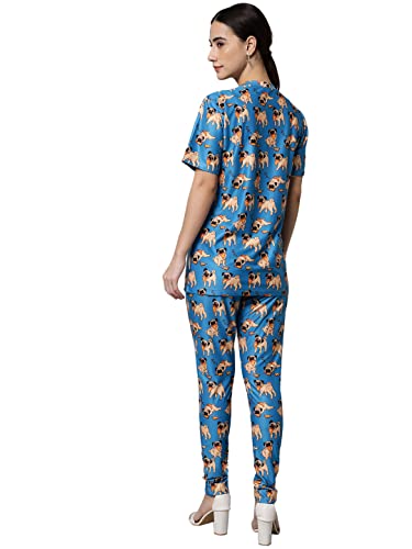 Image of RABBY Women Printed Track Suit Top Trackpant Co-ord Set Regular Fit Night Suit Notched Top and Pants Set For Ladies Travelling, Jogging, Running, Sports