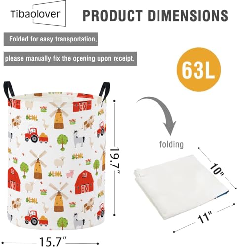 Image of Baby Laundry Basket Baby Nursery Hamper Kids Laundry Basket Toy Storage Bin for Boys Room Decor Gift Baskets for Bedroom Bathroom(Farm)