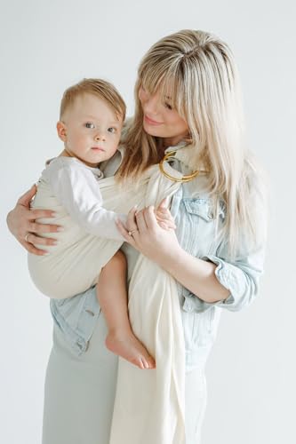 Shabany® - Ring Sling Tragetuch - 100% Bio Baumwolle - Babybauchtrage für Neugeborene Kleinkinder bis 15 KG - inkl. Baby Wrap Carrier Anleitung - beige (dances)