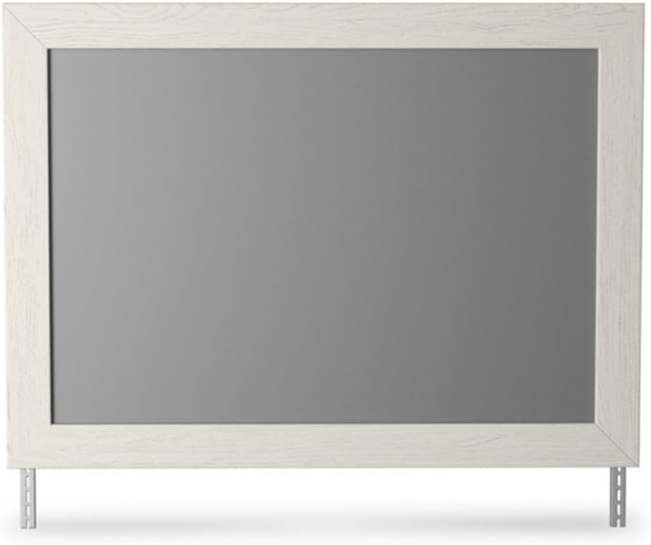 BOWERY HILL Contemporary Bedroom Mirror, 42 x 31 in, Engineered Wood Frame, White Finish with Replicated Wood Grain, Wall or Dresser Mount, Modern Style Decor for Bedroom or Living Space