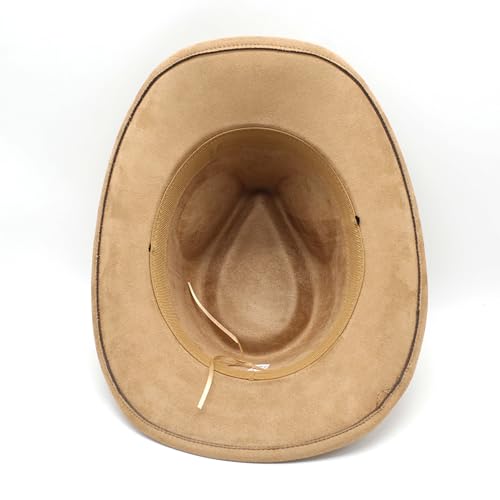 Image of Unisex Western Suede Cowboy Cowgirl Hat Classic Wide Brim Fedora Hat for Men &Women