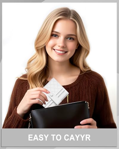 Image of Aiawoxc Womens Wallet, RFID Small Slim Wallets for Women, Compact Credit Card Holder, Cute Leather Bifold Ladies Purse with Zipper Coin Pocket and ID Window, White