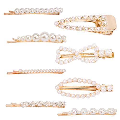 Pearl Bobby Pins, Pearl Hair Clip, Small Bobby Pins Bulk for Girls Women Hair Accessories(5 Pearl Bobby Pins, 3 Pearl Hair Barrettes)