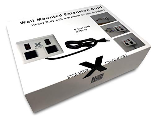 Eye Level Wall Mounted Extension Cord, Individual Circuit Breakers, Power Surge Protector, Heavy Duty Build (White)