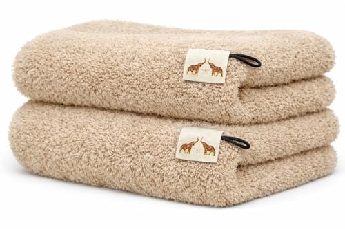 Mango Gifts 100% Cotton Hand Towels – Soft Terry Cotton with High Absorbency, Quick Dry, Lightweight and Durable, Machine Washable Towels for Bathroom, Gym and Spa, 16 x 28 Inch, Set of 2, Beige