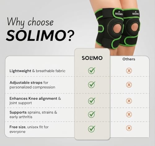 Image of Amazon Brand - Solimo Open Patella Support for Arthritis, Ligament Strain, Joint Comfort & Everyday Stability | Adjustable Compression Knee Wear for Men & Women Universal