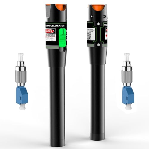 2PCS Fiber Optic Visual Fault Locator Kit, VFL Pen for Fiber Cable Test, Red Light Finder for Single Mode and Multimode Cable, Compatible with SC ST FC LC Connectors, Network Maintenance Test Tool