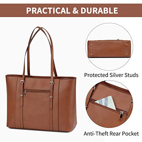 Laptop-Tote-Bag-for-WomenVaschy-PU-Leather-Water-Resistant-TravelWorkTeacher-Tote-Bag-Fits-156-inch-Laptop