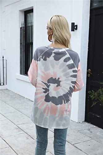 Famulily Women Tie Dye Long Sleeve Tshirt Crewneck T Shirts Long Sleeve Tops Summer Clothing(Grey,M) #TOP4