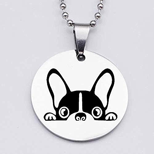 Preisvergleich Produktbild CKAWM Halskette Edelstahl Niedlichen Hund Anhänger Halskette Schöne Tierdruck Französisch Bulldogge Liebhaber Geschenk Schmuck