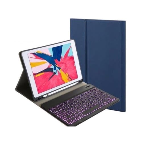 Funda de tela para iPad Air 2025 con teclado QWERTY retroiluminado y ranura azul