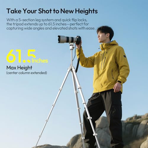 Image of ULANZI Camera Travel Tripod White, 61.5 inch Foldable Aluminum Tripod with UKA Quick Release Plate for Phone Sony Canon Camera, Video Shooting Vlogging Portable Monopod w Phone Clamp Holder Carry Bag