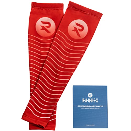 Raquex Sport Arm Compression Sleeves (2 Pack) - 5 Colours - Anti Slip Sleeves for Lower & Upper Arms & Elbow Support (Red, Small) - Image 2